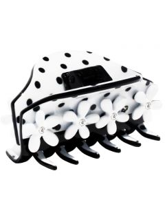 Medium Black and White Hair Claw with 3D Floral Embelishments