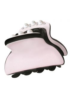 Mini Pale Pink Hair Claw with Black Interior and Pearl Embelishments