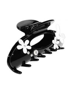 Extra Large Black Maxi Hair Claw with White 3D Floral Embelishments