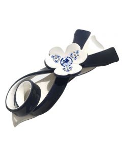 Navy Blue and Ivory Barrette with a Floral Embelishment and Deep Blue Kyanite Gemstones