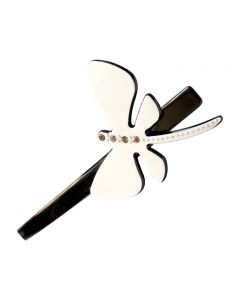 Black Barrette with Ivory Dragonfly Embelishment and Multi-Toned Crystals