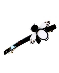 Black Barrette with Black/White Multi-Toned Bee Design with Multi-Dimensional Pearl and Crystal Embelishments