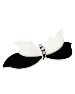 Black and Ivory French Barrette Winged Design with Pearl Embelishments