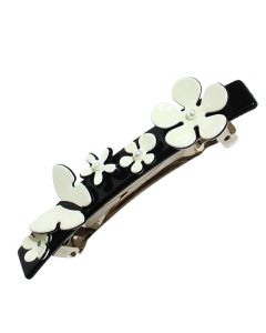 Ivory and Black Barrette with 3D Butterfly and Floral Multi-Dimensional Embelishments