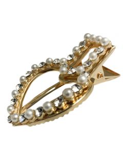 Gold Plated Hair Clip with Pearl and Crystal Embelishments