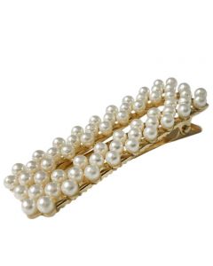 Gold Plated Rectanglar Hair Clip with Pearl Embelishments