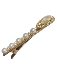Gold Plated Hair Clip with Crystal and Pearl Embelishments and a Citrine Quartz Gemstone