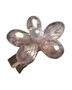 Gold Plated 3D Floral Hair Clip with Transparent Quartz Gemstones and Small Pearl Embelishment