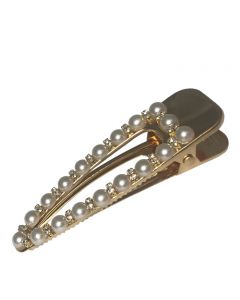 Large Gold Plated Hair Clip with Crystal and Pearl Embelishments