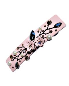 Light Pink Barrette with Floral and Leafy Embellishments completed with Pearls and Crystalss