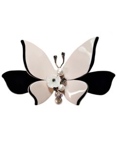 Couture Barrette in Nude and Black Tones, Butterfly Design, with Multi-Dimensional Stones and Embelishments finished with Pearls