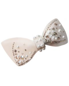 Couture Barrette in Nude, Bow Design, with Multi-Dimensional Gold Strass and Pearl Embelishments