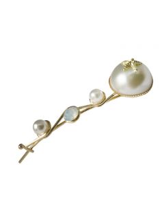 Gold Plated Hair Pin with Pearl and Crystal Embelishment