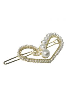 Gold Plated Heart Shaped Hair Pin with Multidimensional Pearl Embelishments