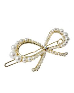 Gold Plated Bow Shaped Hair Pin with Multidimensional Pearl Embelishments