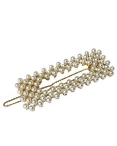 Gold Plated Rectangle Shaped Hair Pin with Pearl Embelishments