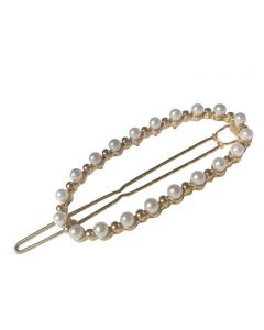 Gold Plated Oval Shaped Hair Pin with Pearl and Studded Embelishments
