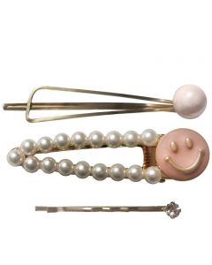 Set of 3 Gold Plated Hair Pins with Pearl and Crystal Embelishments