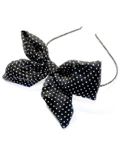 Couture Headband with Large Fabric Black and White Polkadot Side Bow and Band