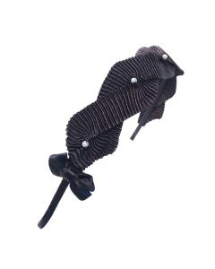 Couture Headband in Black with Diamond-Cut Pleated Fabric and Segregated Pearls