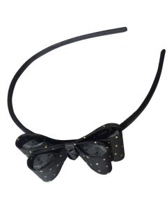 Couture Headband in Black with Black and Gold Polkadot Stud Side Bow