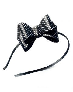 Couture Headband in Black with Black and White Polkadot Side Bow